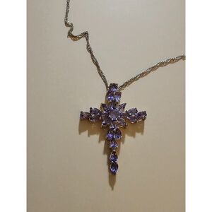 925 Sterling Silver Tanzanite Purple Cross Pendant w Chain DK 925 JTV